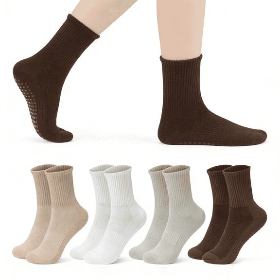 YOMYM Grip Pilates Socks for Women, Yoga Socks with Grip for Barre Workout Hospital Long Scrunch Slipper Socks