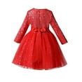 thumbnail image 5 of Miluxas Flower Girl Tulle Dress Elegant Princess Long Sleeves Party Winter Fall Clothes Red 4-5 Years, 5 of 9