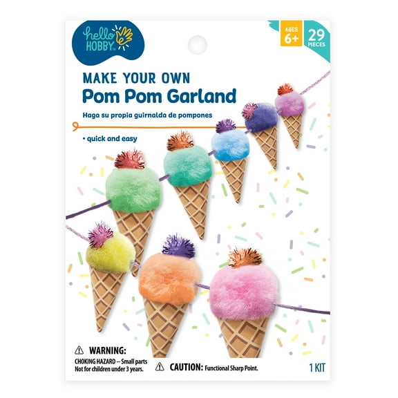 Hello Hobby Make Your Own Pom-Pom Ice Cream Garland Craft Kit, Unisex Child