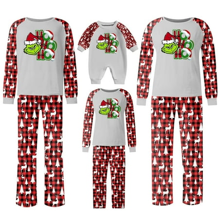 

2024 Christmas Grinch Family Matching Grinch-printed Christmas Family Matching Sets Long-Sleeved Sleepwear for Baby Kid Couples Christmas Gifts