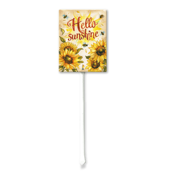 Eveokoki Hello Sunshine Summer Garden Yard Sign 4.6×6 Inch Aluminum Grass Lawn Sign With Stake for Outside Sunflower Seasonal Holiday Decorative Yard Decoration