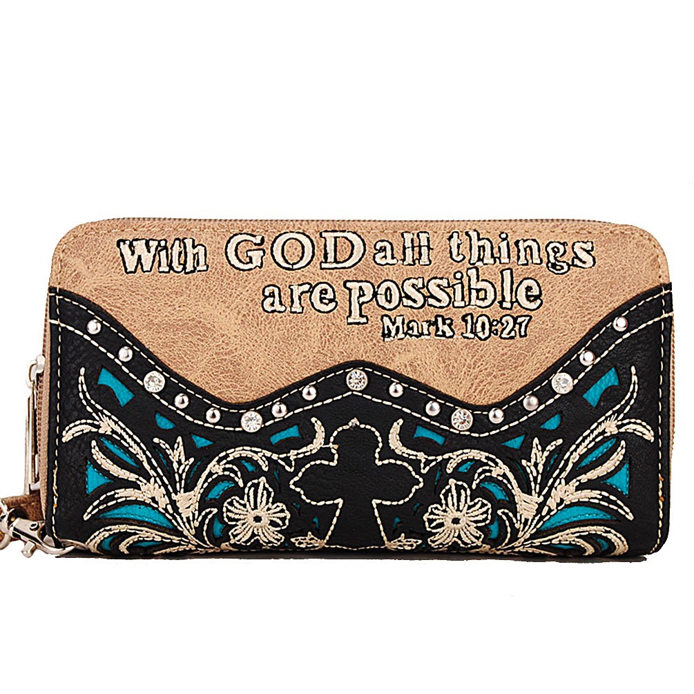 Premium Rhinestone Bible Verse Cross Women's Wallet with Extra Hand ...