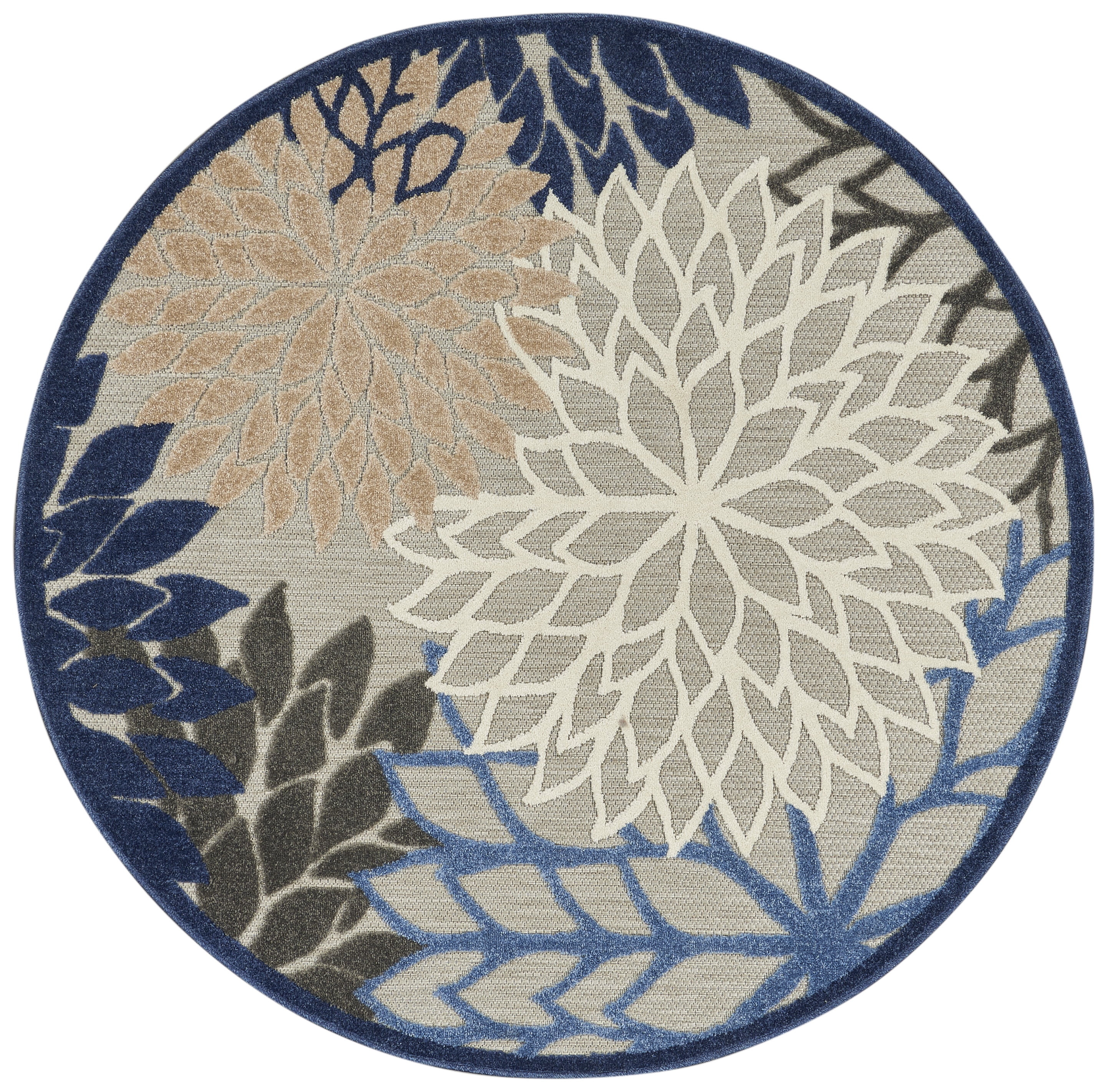 Nourison Aloha Indoor/Outdoor Blue/Multicolor 5'3" x ROUND Area Rug, (5 Round)