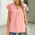 thumbnail image 6 of USSUMA Shirts for Women Dressy Casual Women's Summer Tops Casual V Neck Shirts Ruffle Short Sleeve Solid Color Blouse Loose Fashion Tunic Tops for Women, 6 of 8