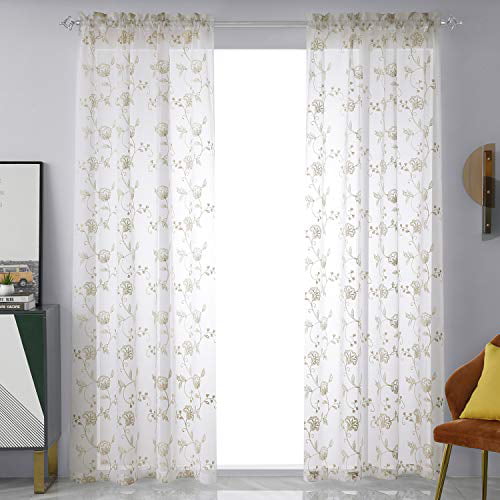 Romantic Lace Voile Embroidery Sheer Curtains Elegant Room Window Drapes 63/84" 