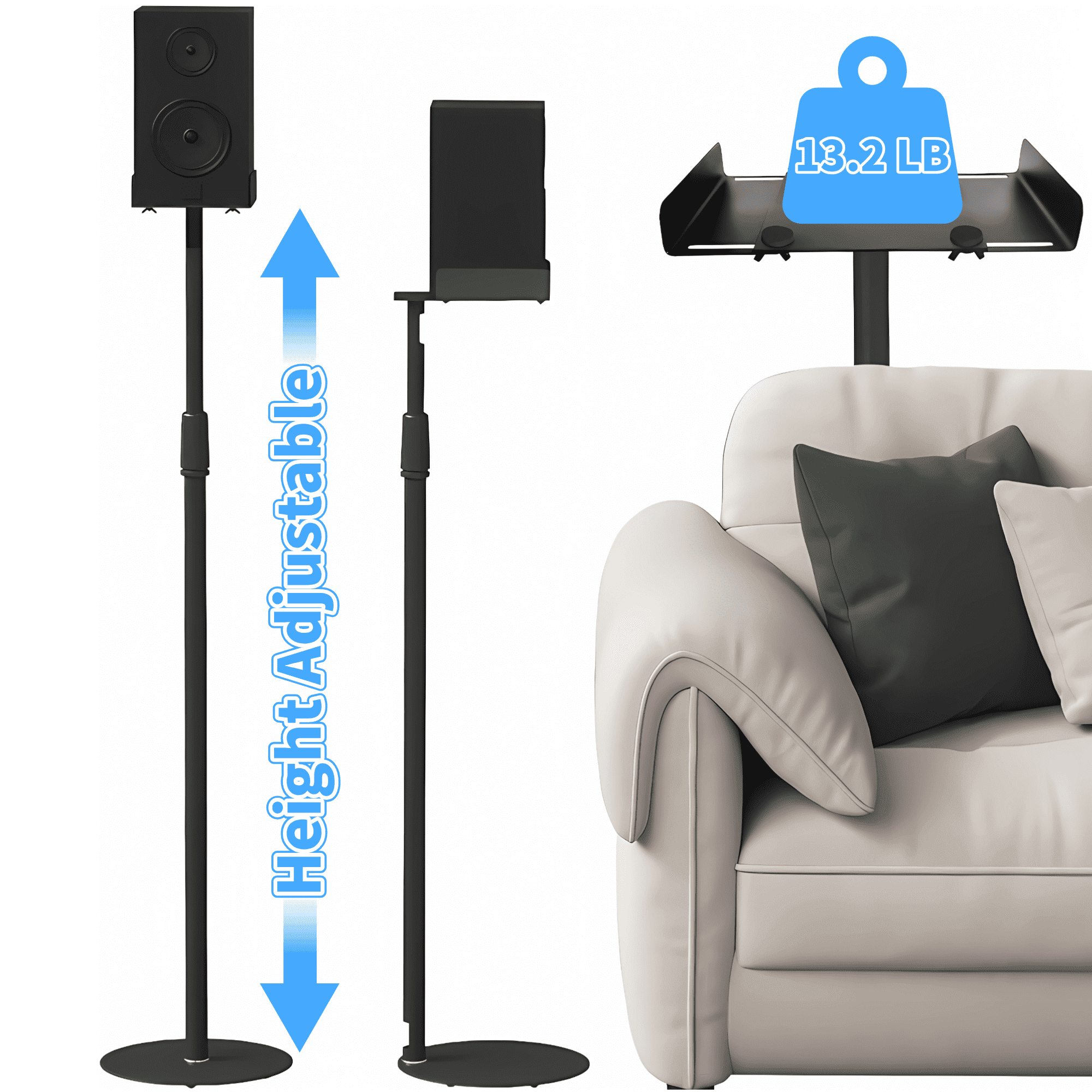 Qunbio Pack of 2 Speaker Stand, Height Adjustable Speaker Stands Pair, Holds up to 13.2 LBS Capacity