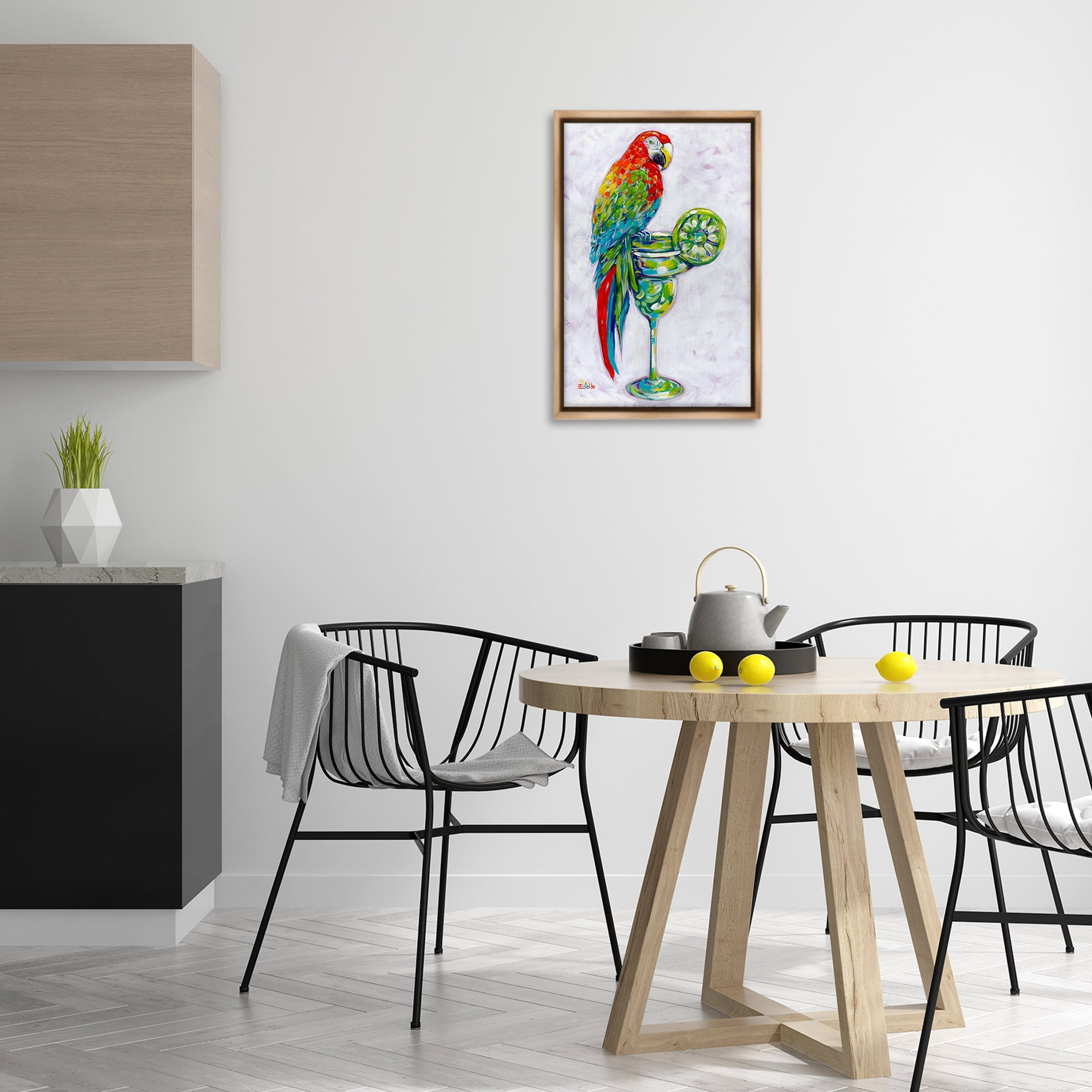 Stupell Industries Margarita Parrot Perched Food & Beverage Painting Brown Floater Framed Canvas Art Print Wall Art, 17 x 25