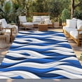 thumbnail image 2 of Blue White Moire Outdoor Rug for Patio/Deck/Porch, Non-Slip Large Area Rug 5 x 8 Ft, Modern Abstract Art Indoor Outdoor Rugs Washable Area Rugs, Reversible Camping Rug Carpet Runner, 2 of 8