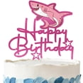 thumbnail image 1 of Adorno para tartas Amnbrei con purpurina para fiesta de cumpleaños de niña con forma de tiburón rosa, 1 of 1