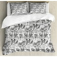 thumbnail image 1 of Dog Queen Size Duvet Cover Set, Cute Monochrome Trace Sketch Pugs Bulldog Terrier with Glasses and Hats Hipster Attire, Decorative 3 Piece Bedding Set with 2 Pillow Shams, Black White, by Ambesonne, 1 of 3