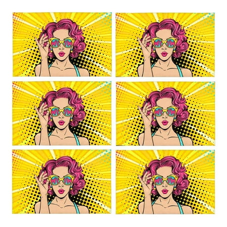 Mkhert Sexy Pin Up Sexy Woman With Pink Curly Hair Placemats Table