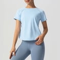 thumbnail image 2 of GEWSEY Workout Tops for Women Cropped Split Back Athletic Gym Exercise Shirts Loose Fit (Blue, L), 2 of 9