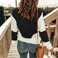 thumbnail image 3 of Jersey de punto informal para mujer, Jersey de punto con cuello redondo y mangas caídas con hombros descubiertos, empalme de Color, para primavera, Otoño e Invierno, 3 of 5