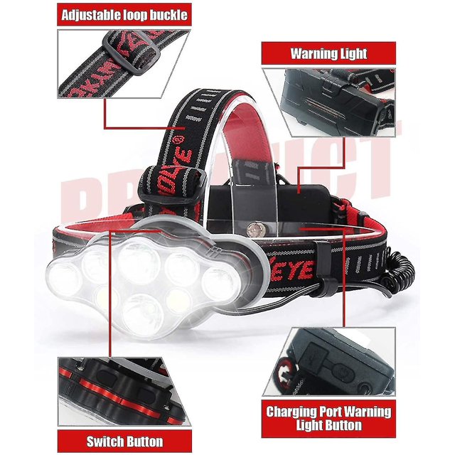 Linterna frontal recargable Fong, Super Lumen 18000, 8 modos de luz LED, Powe