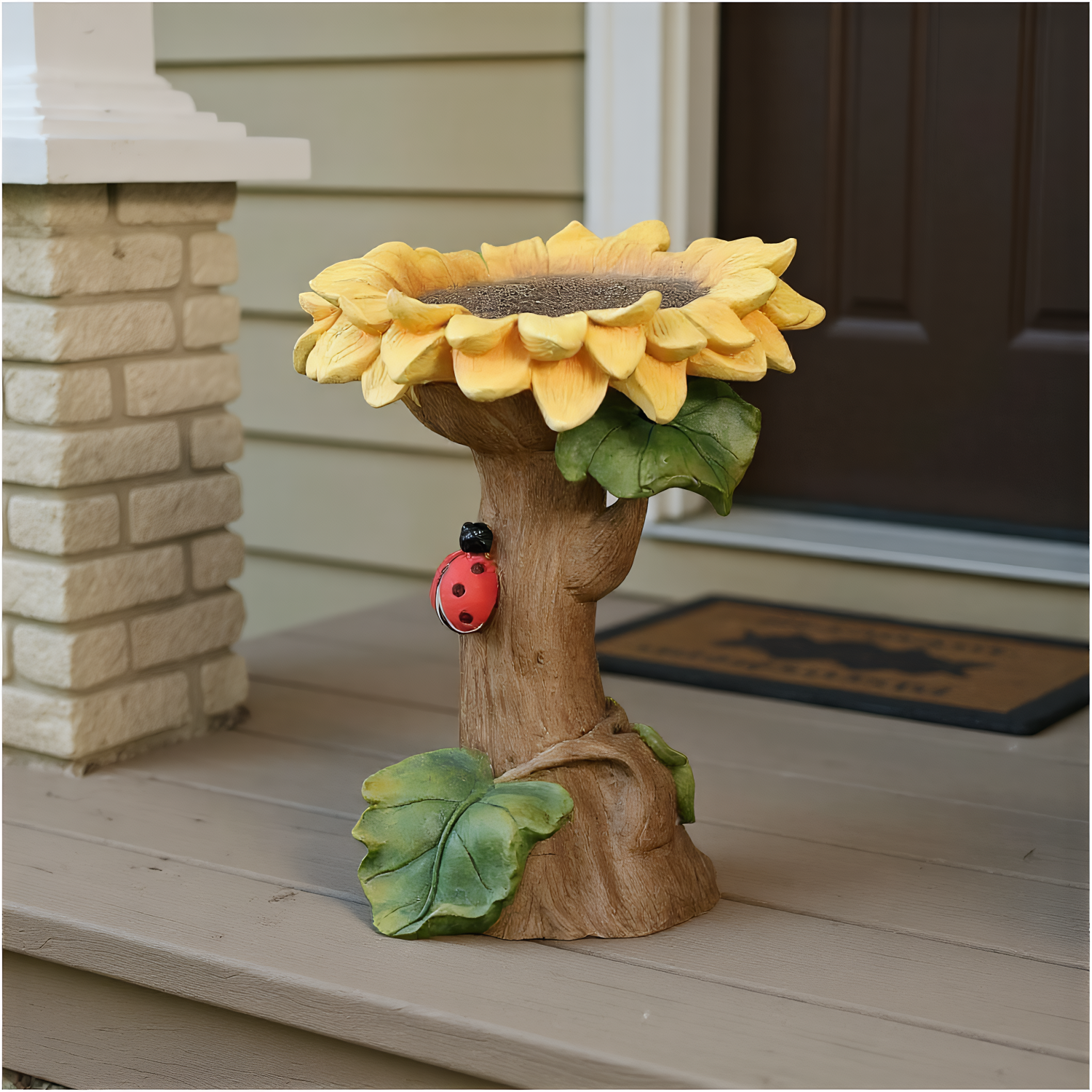 Kingfansion Lightweight Resin Bird Bath Basin with Decor, Sunflower Nature & Floral