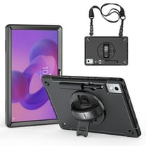 ZenRich Lenovo Idea Tab Pro 12.7 inches Rugged Tablet Case with Hand Strap, Shoulder Belt, 360 Rotating Kickstand, Black