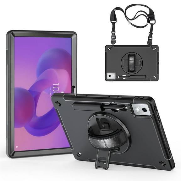 ZenRich Lenovo Idea Tab Pro 12.7 inches Rugged Tablet Case with Hand Strap, Shoulder Belt, 360 Rotating Kickstand, Black