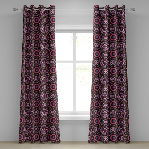 Ambesonne Floral Grommet Curtain, Hippie Flourishing Flowers, 50" x 96", Chocolate Pink Purple