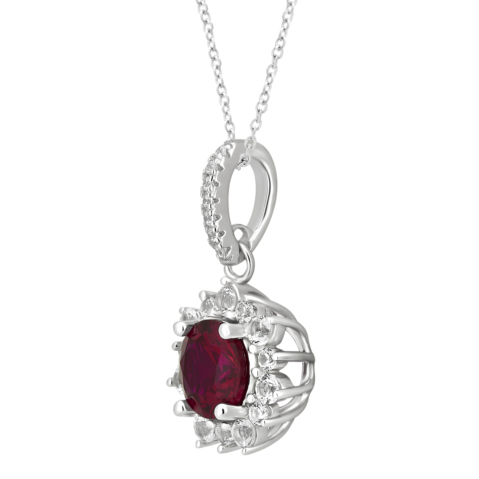 Arista 1 7/8 Carat T.W. Created Ruby and White Sapphire Women's Fashion Pendant in Sterling Silver, 18"