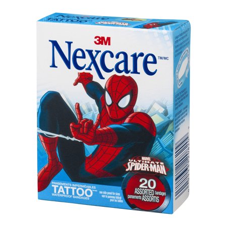 Nexcare Tattoo Waterproof Bandages, Spider-Man Assorted Sizes 20 ea
