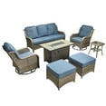 thumbnail image 3 of Ovios 7 Piece Outdoor Patio Furniture Set All-Weather Wicker Rattan Conversation Set with High Back Swivel Chairs & Propane Fire Pit Table, Denim Blue, 3 of 11