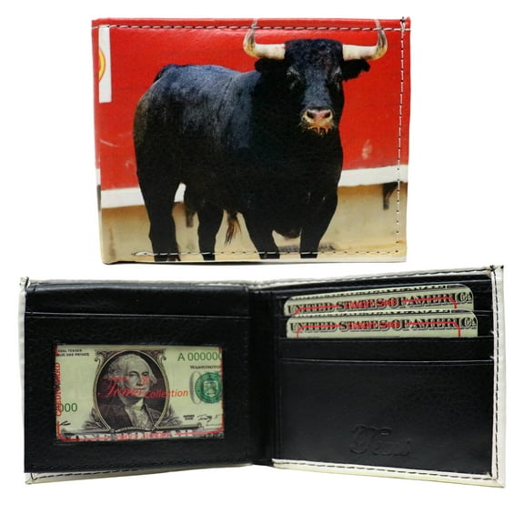 Spanish Fighting Raging Bull Leather Bi-Fold Bifold Wallet