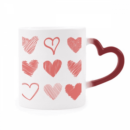 

Valentine s Day Hearts Lines Sketch Heat Sensitive Mug Red Color Changing Stoneware Cup