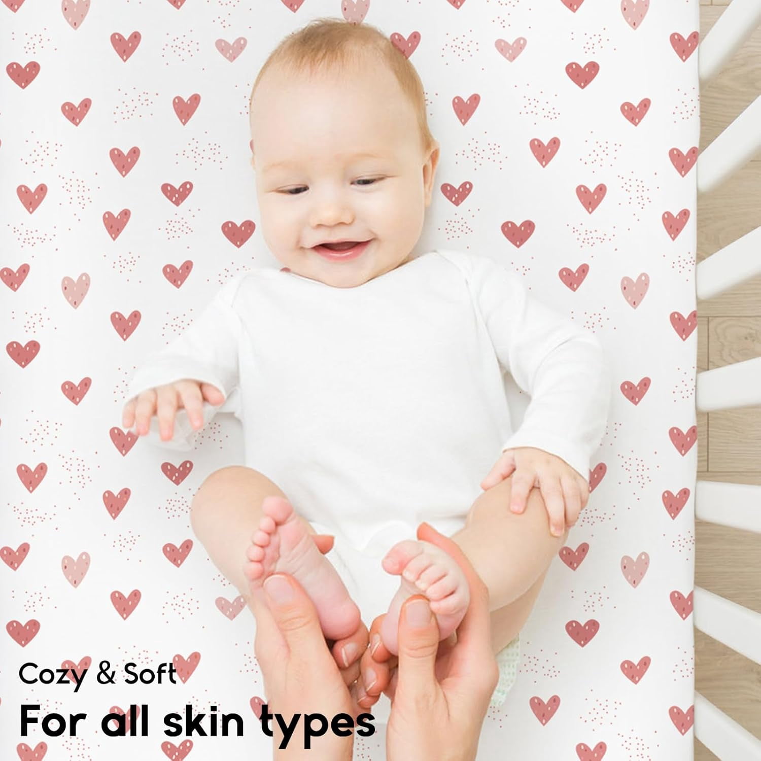 JJEAN-Pack and Play Sheets Fitted, Mini Crib Sheets 2-Pack for Pack N Play Mattress, Stretchy Playard Sheet, Soft and Breathable Pink+Love
