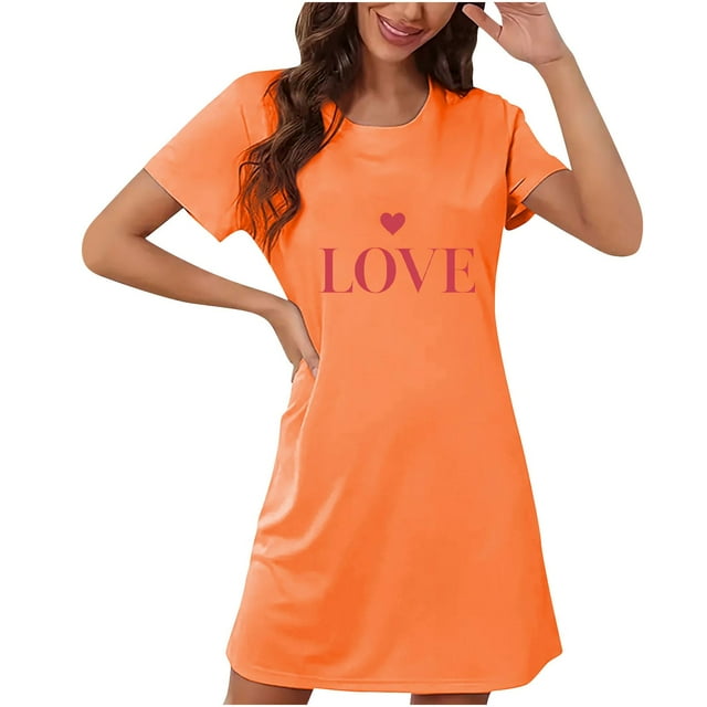 Amzcrzy Pyjamas pour Femmes Cadeaux de la Saint-Valentin pour Femmes Robe de Nuit Décontractée à Manches Courtes et Col Rond Mode avec Cœur Graphique