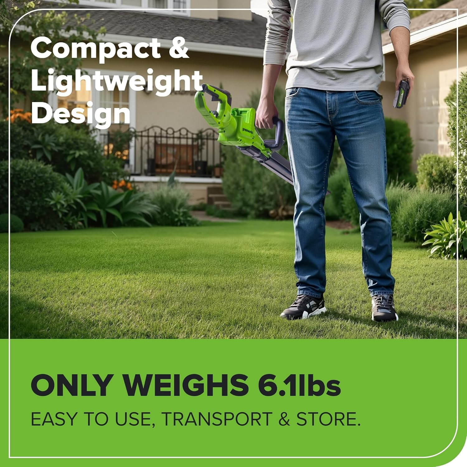 Greenworks 24V 24" (1.1" Cutting Capacity/Rotating Handle) Brushless Hedge Trimmer Cordless, 2.0Ah Battery and Charger Included