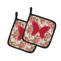 Caroline's Treasures BB1036-RS-PK-PTHD Butterfly Shabby Chic Pink Roses Pair of Pot Holders , 7.5HX7.5W, multicolor