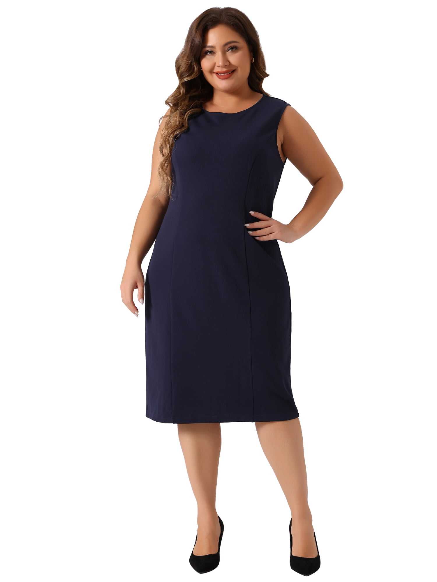 DARING DIVA Women's Plus 2 Pieces Dress Suits Blazers and Sleeveless Dress 5X Navy Blue
