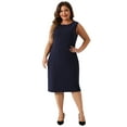 thumbnail image 3 of DARING DIVA Women's Plus 2 Pieces Dress Suits Blazers and Sleeveless Dress Navy Blue 1X, 3 of 6