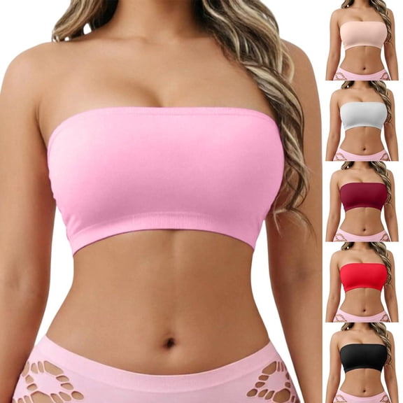 Bxsruta Women's Bandeau Bra Strapless Seamless Stretch Tube Top for Layering