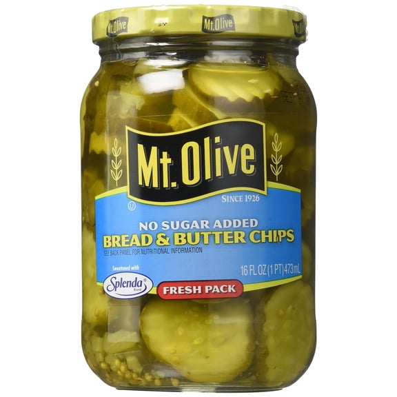 Mt. Olive Bread & Butter Chips, No Sugar Added 16 oz (Pack of 2)