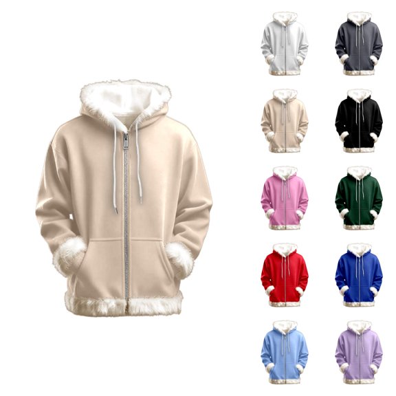 Zip Up Hoodie for Women 2025 Fashion Fall Winter Long Sleeve Fur Trim Plain Hooded Sweatshirt with Pockets Jacket Coat