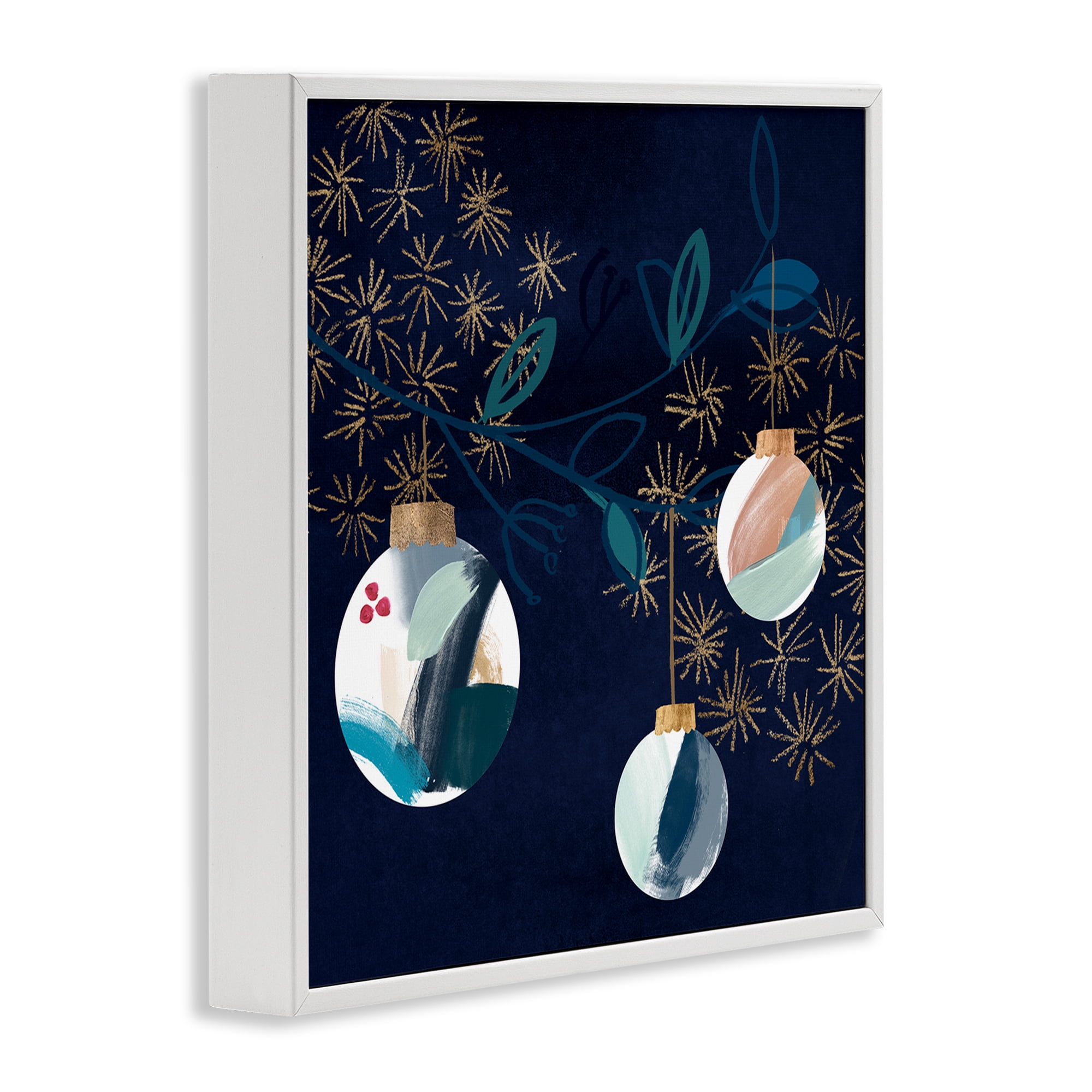 Stupell Industries Hanging Christmas Orbs Holiday Painting White Framed Art Print Wall Art, 12 x 12