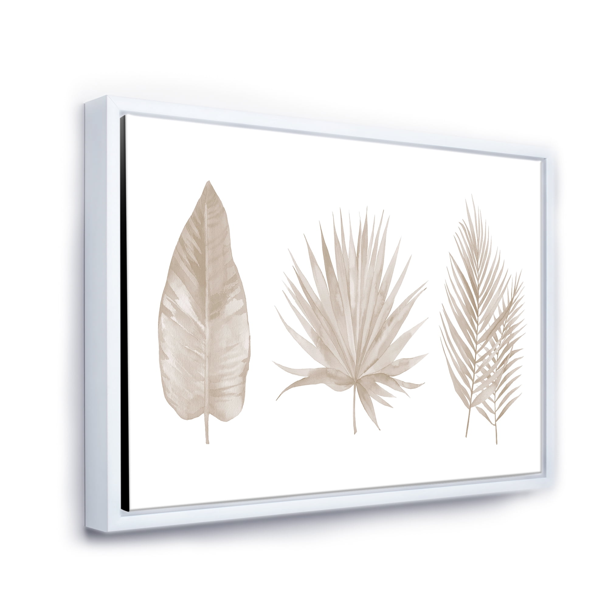 Designart 'Tropical Beiges Leaves On White' Traditional Framed Canvas Wall Art Print