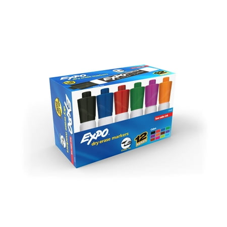 Expo® Low Odor Dry Erase Markers, Chisel Tip, Assorted Colors, Box of 12