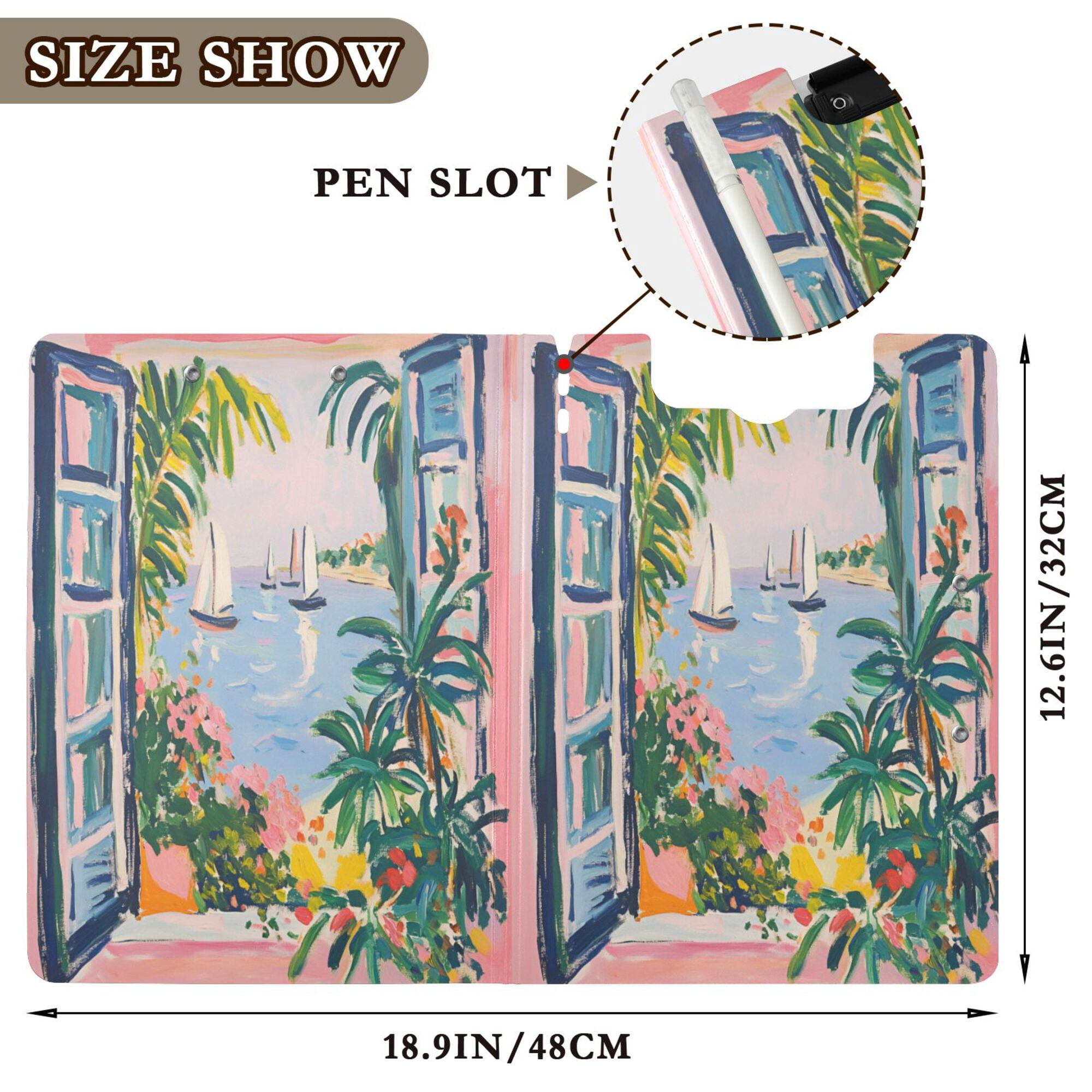 FORMRS A4 Clipboard Folder with Pen Holder Horizontal Foldable School Office Binder, Floral Seaside