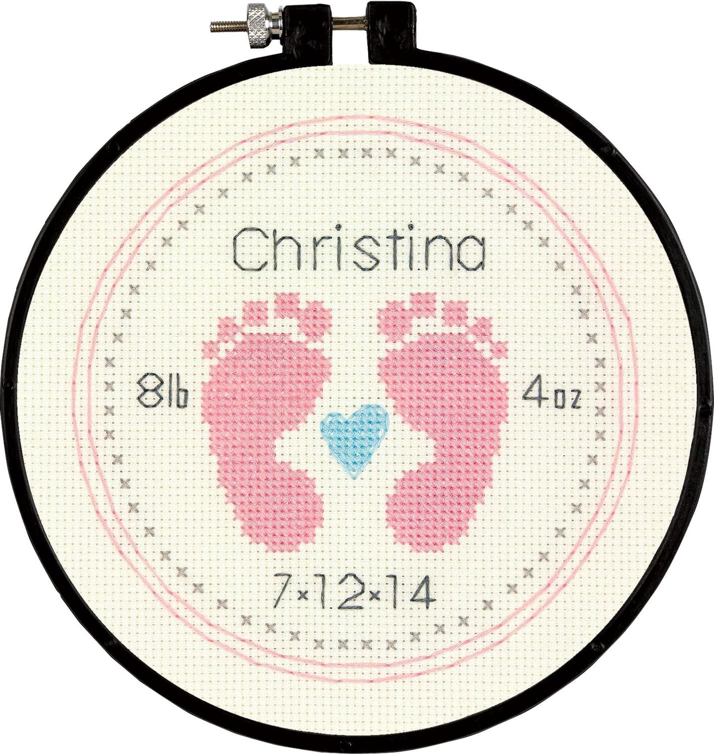 Kit de point de croix compté d'enregistrement de naissance d'empreintes de bébé par dimensions