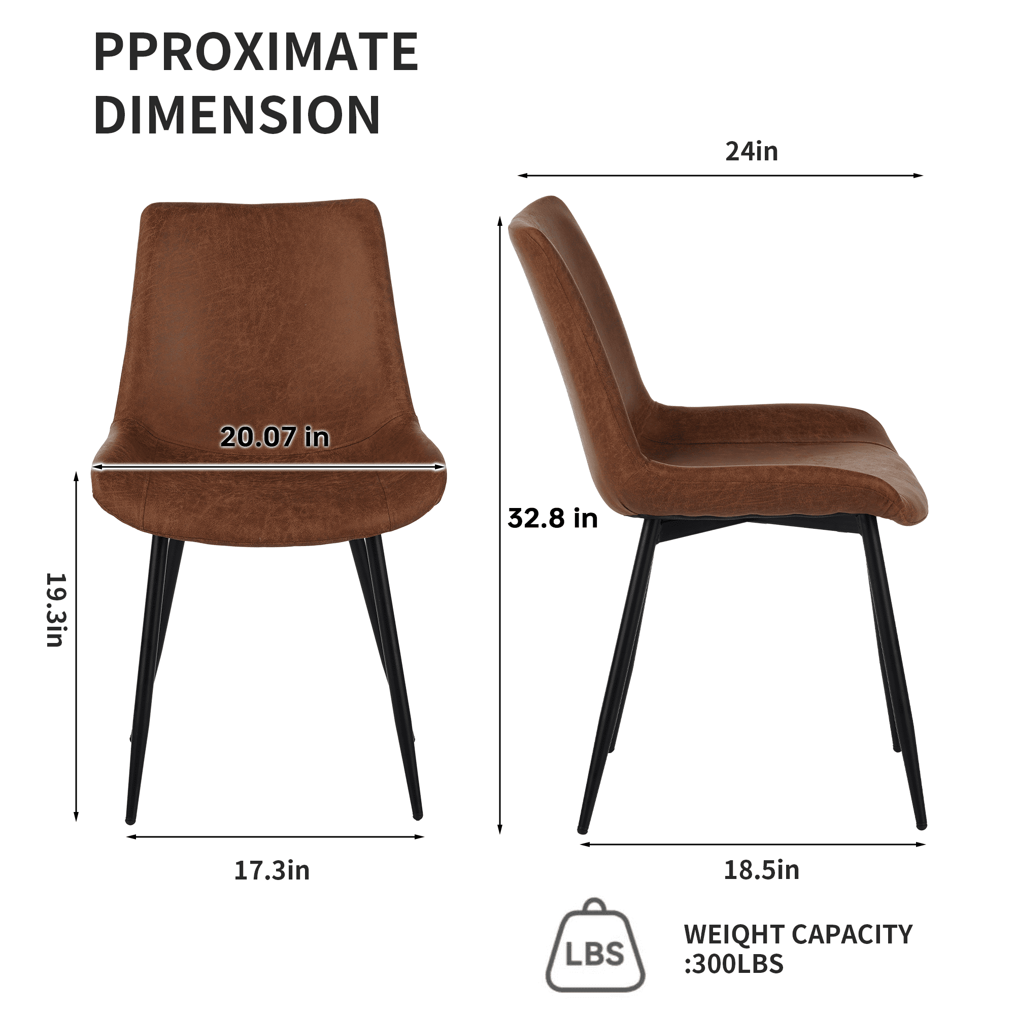 Dining Chairs Set of 4, Upholstered Faux Leather Cushion Seat and Sturdy Metal Legs, Modern Kitchen Dining Room Office Guest Chairs, Easy Assembly Water-Resistant, Brown