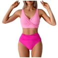 thumbnail image 3 of Huesdet Women Two Piece Swimsuits Ribbed One Shoulder Bikini Sets Mid Waist Bathing Suit(Pink,L), 3 of 9