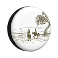 thumbnail image 1 of Fotbe Cowboys Riding A Horse Near A Tree Funda de Llanta de Repuesto con Estampado, Engrosada, Ajuste Universal para Jeep, Remolque, RV, SUV, Camión-14 inch, 1 of 6