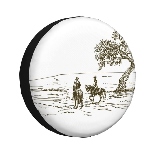 Fotbe Cowboys Riding A Horse Near A Tree Funda de Llanta de Repuesto con Estampado, Engrosada, Ajuste Universal para Jeep, Remolque, RV, SUV, Camión-14 inch