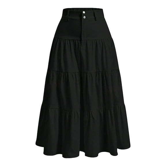FDGIU Women's Smocked Elastic High Waisted Maxi Skirt Boho Casual Pleated Swing Long Skirt Comfortable Beach Summer Skirts for Women