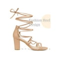 thumbnail image 3 of BLISSFUL STEP Strappy Strap Lace Up Block Heel Sandals for Women Nude 7, 3 of 6
