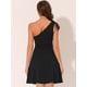 thumbnail image 4 of Vestido de fiesta oscilante de línea A con bolsillos y un hombro sin tirantes Allegra K Negro M, 4 of 5