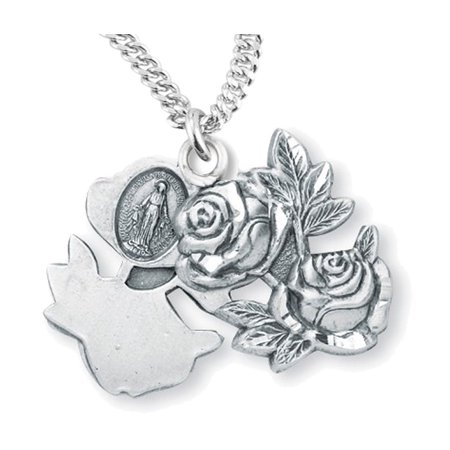Large Miraculous Medal with Triple Slide Rose Necklace with 24" Chain & Clasp