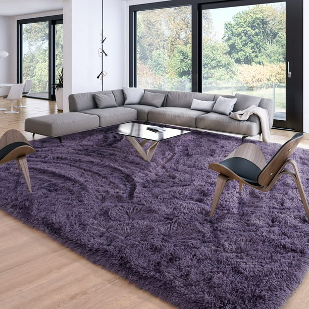 Alfombra grande Shaggy Merelax, 24 x 305 cm, felpa gris y violeta